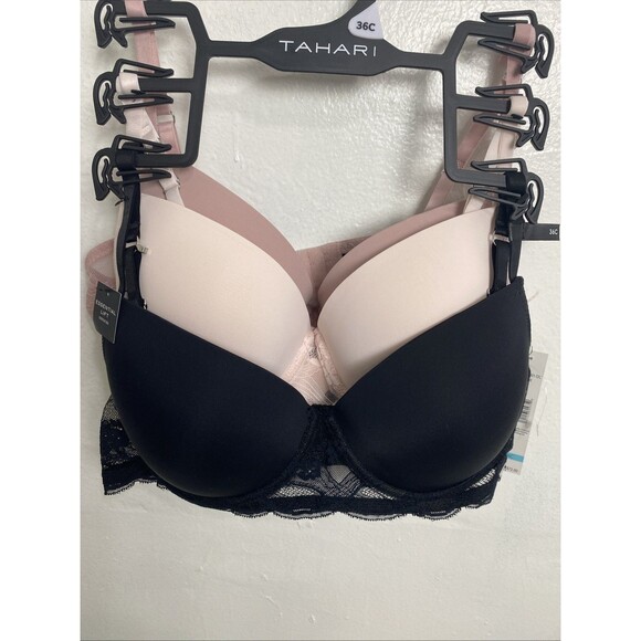 Tahari Push Up Bra 3 Pack Size 36C Black White Pink Mesh Essenntial Lift - Picture 2 of 13